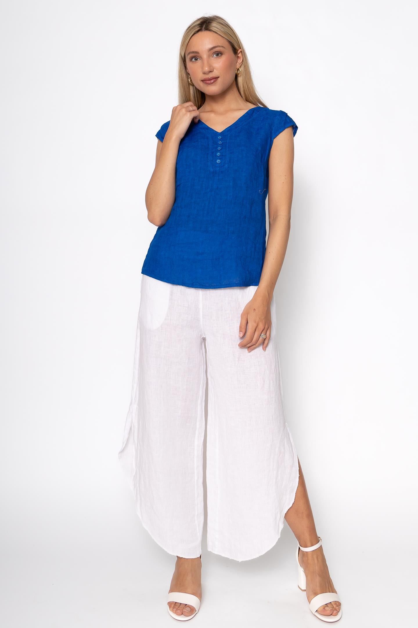 Linen Luv Spring/Summer 2025-TP1505-128-French Linen Top-Royal - The Coach Pyramids