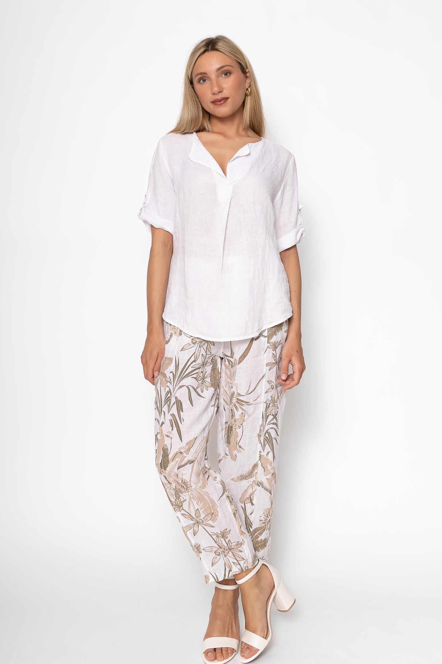 Linen Luv Spring/Summer 2025-TP1506-11-French Linen Blouse-Bianco - The Coach Pyramids