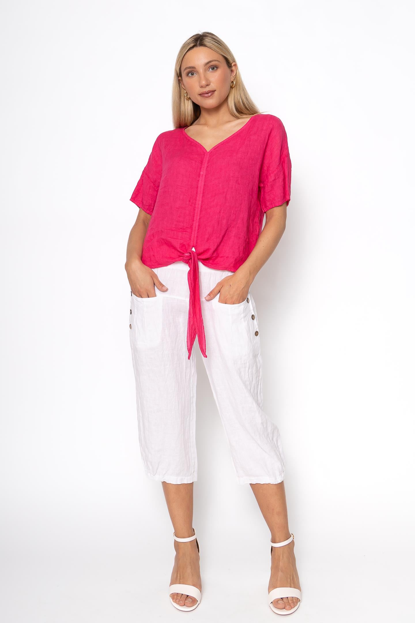 Linen Luv Spring/Summer 2025-TP1507-43-French Linen Blouse-Fuxia - The Coach Pyramids