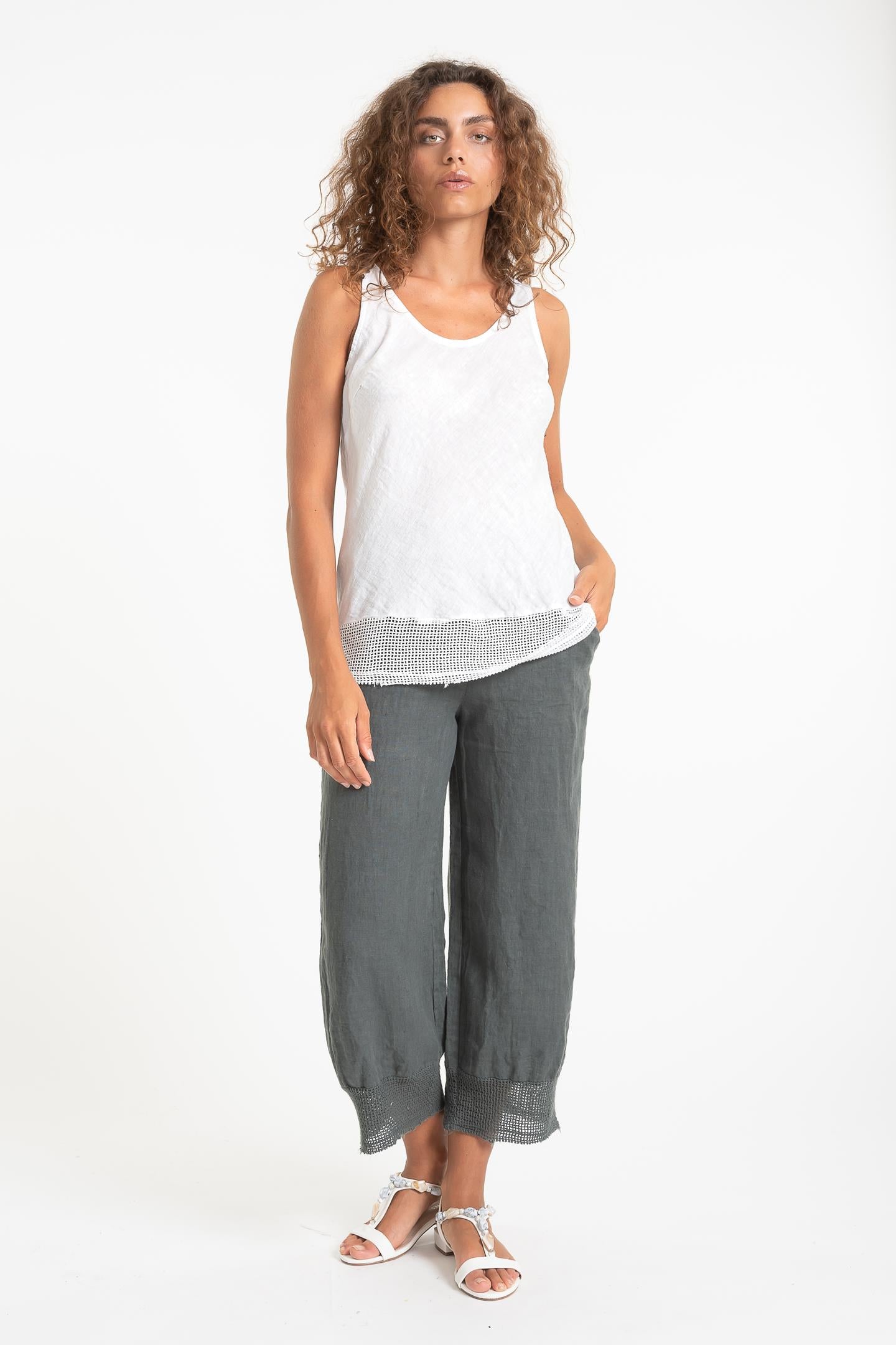 Linen Luv Spring/Summer 2025-TP1525-11-French Linen Top-Bianco - The Coach Pyramids