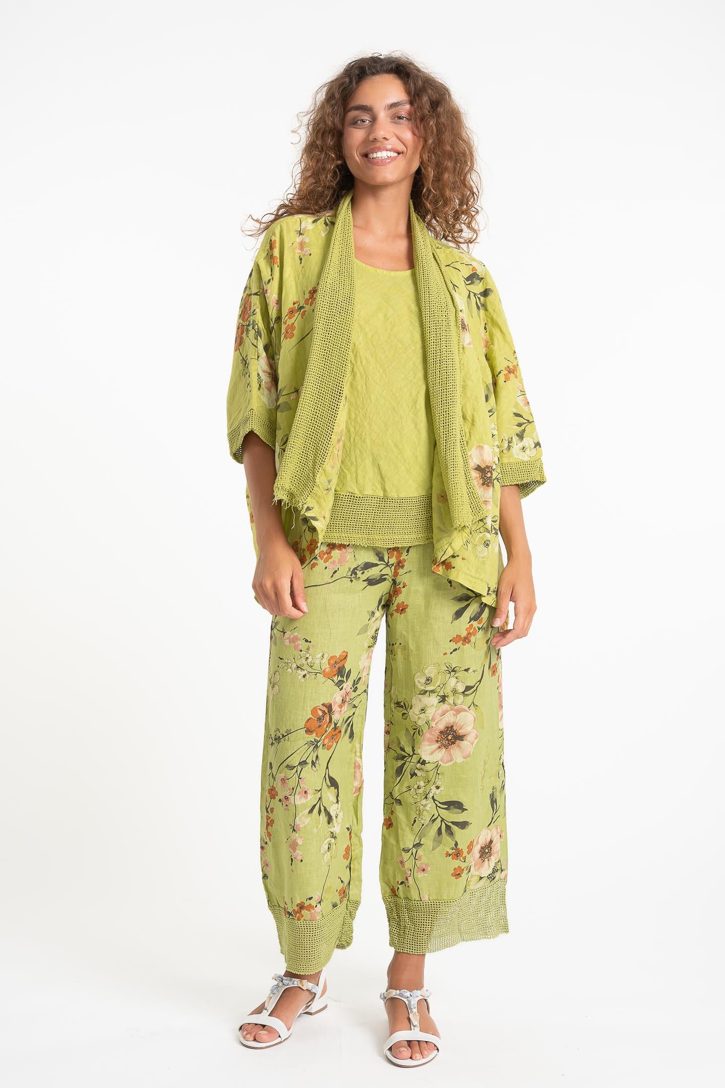 Linen Luv Spring/Summer 2025-TP1528P-202-French Linen Cardigan-Leaf - The Coach Pyramids