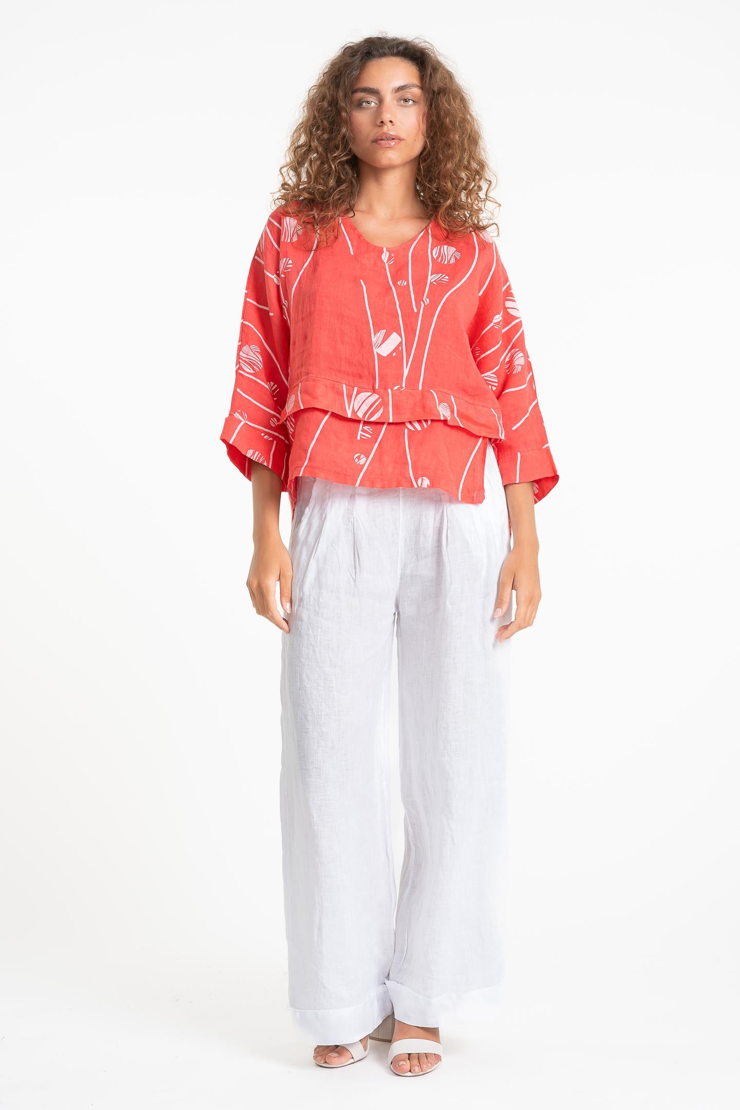 Linen Luv Spring/Summer 2025-TP1552P-116-French Linen Blouse-Corallo - The Coach Pyramids
