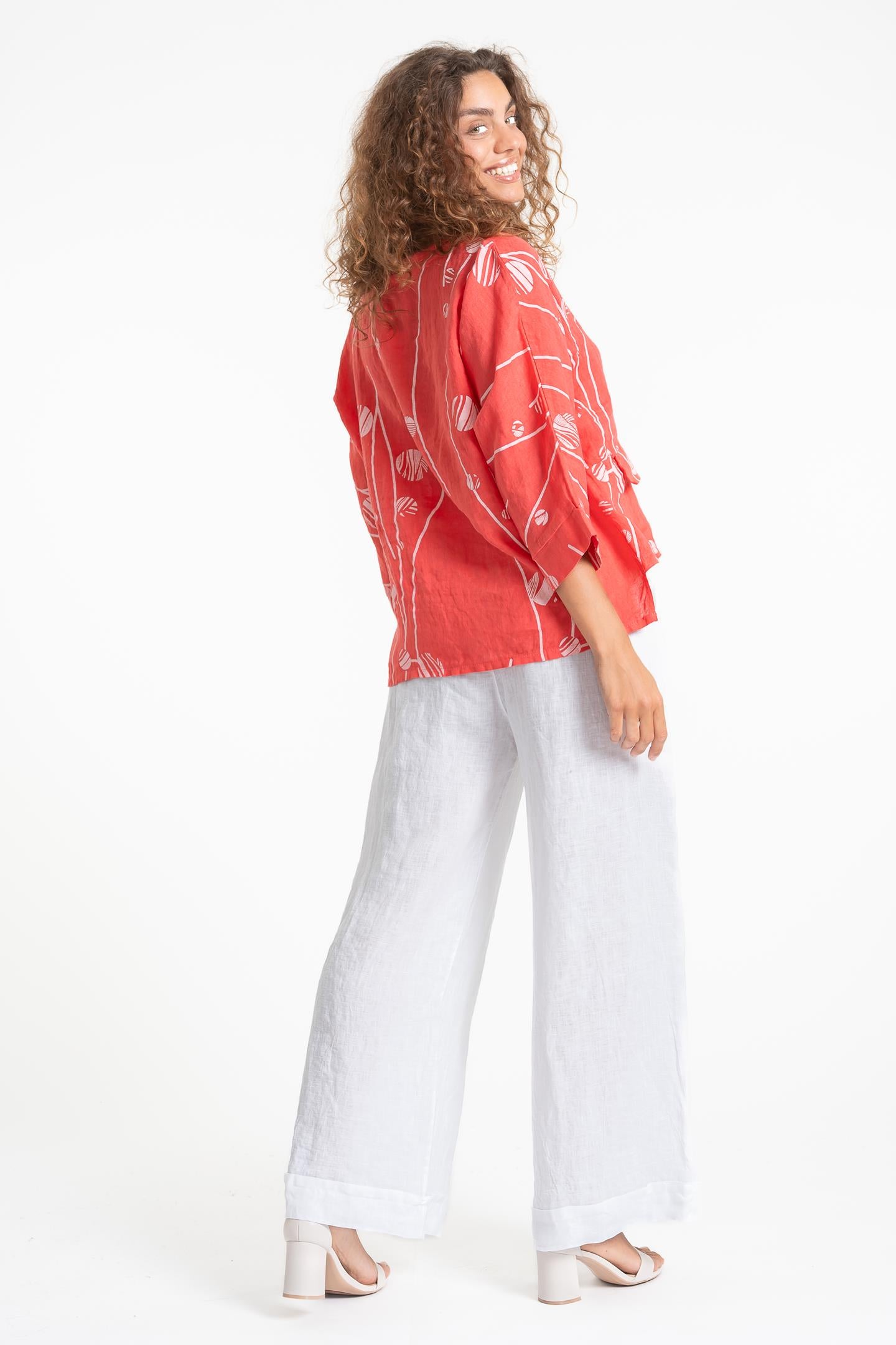 Linen Luv Spring/Summer 2025-TP1552P-116-French Linen Blouse-Corallo - The Coach Pyramids