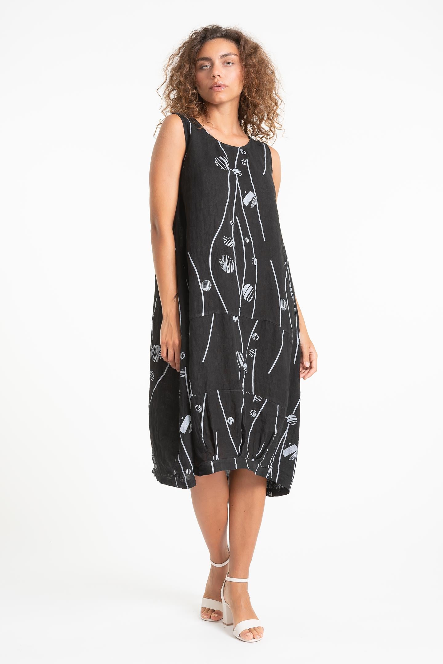 Linen Luv Spring/Summer 2025-TP1558-74-French Linen Dress-Nero - The Coach Pyramids