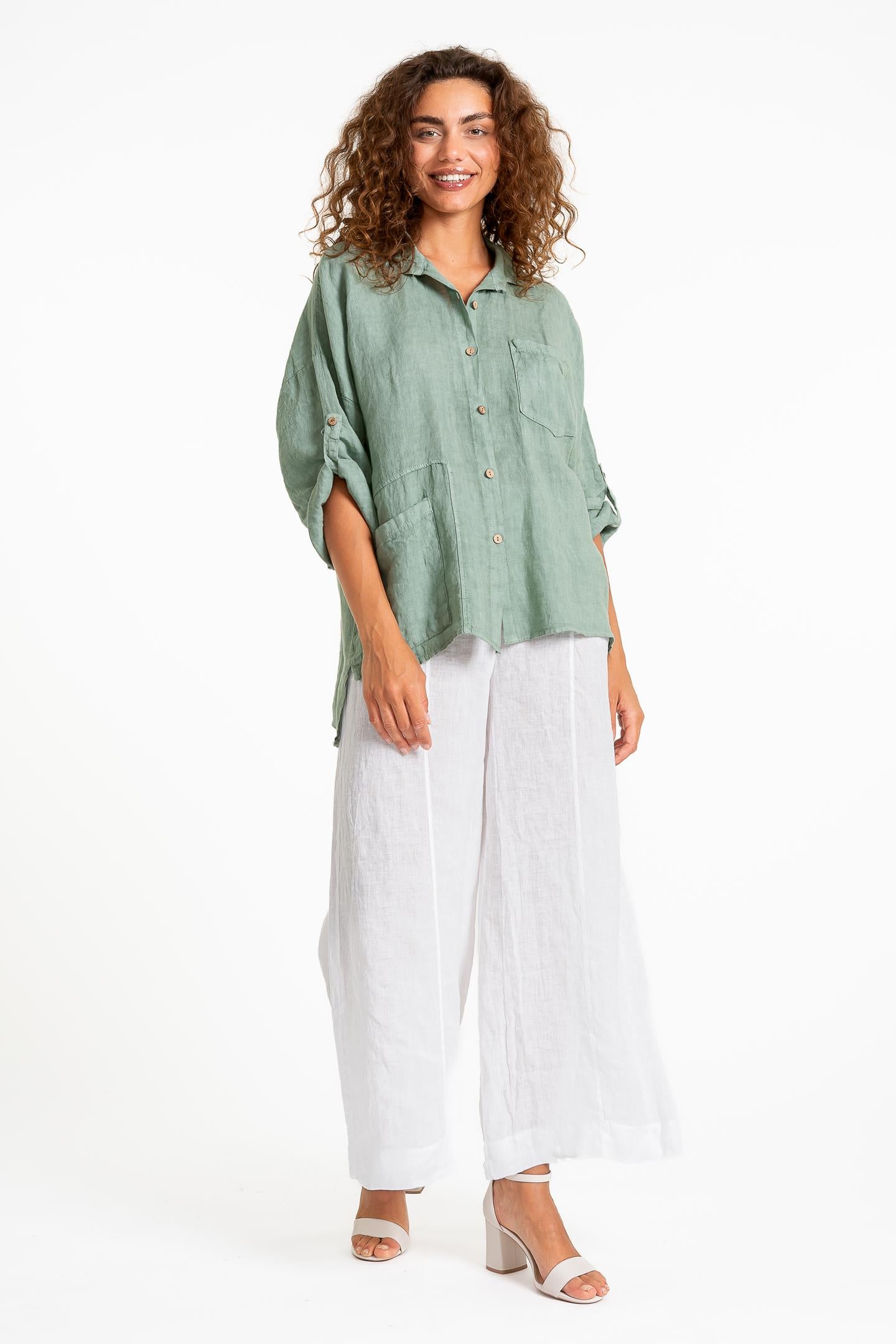 Linen Luv Spring/Summer 2025-TP1577-167-French Linen Shirt-Sauge - The Coach Pyramids