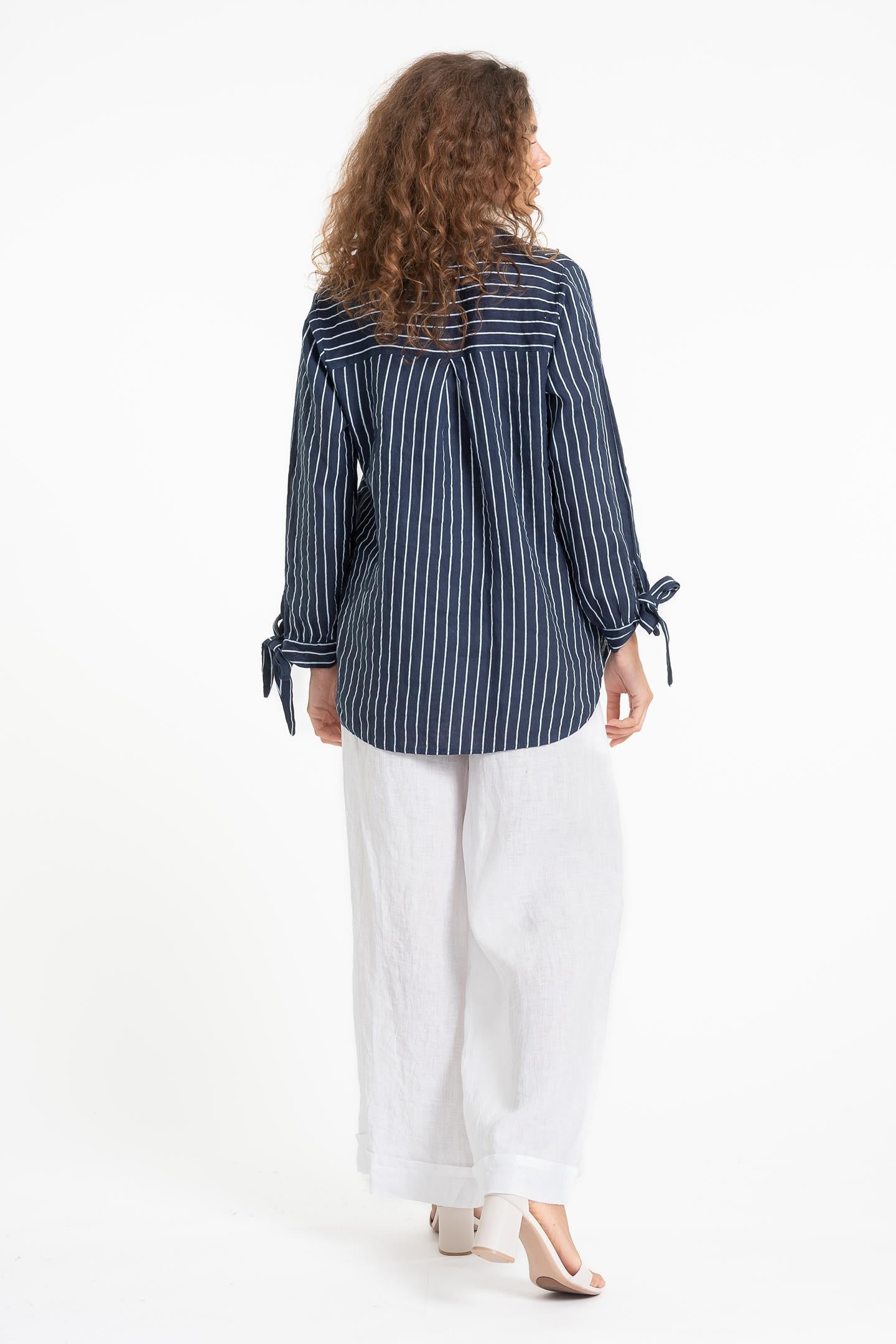Linen Luv Spring/Summer 2025-TP1600-17-French Linen Shirt-Blue Stripe - The Coach Pyramids