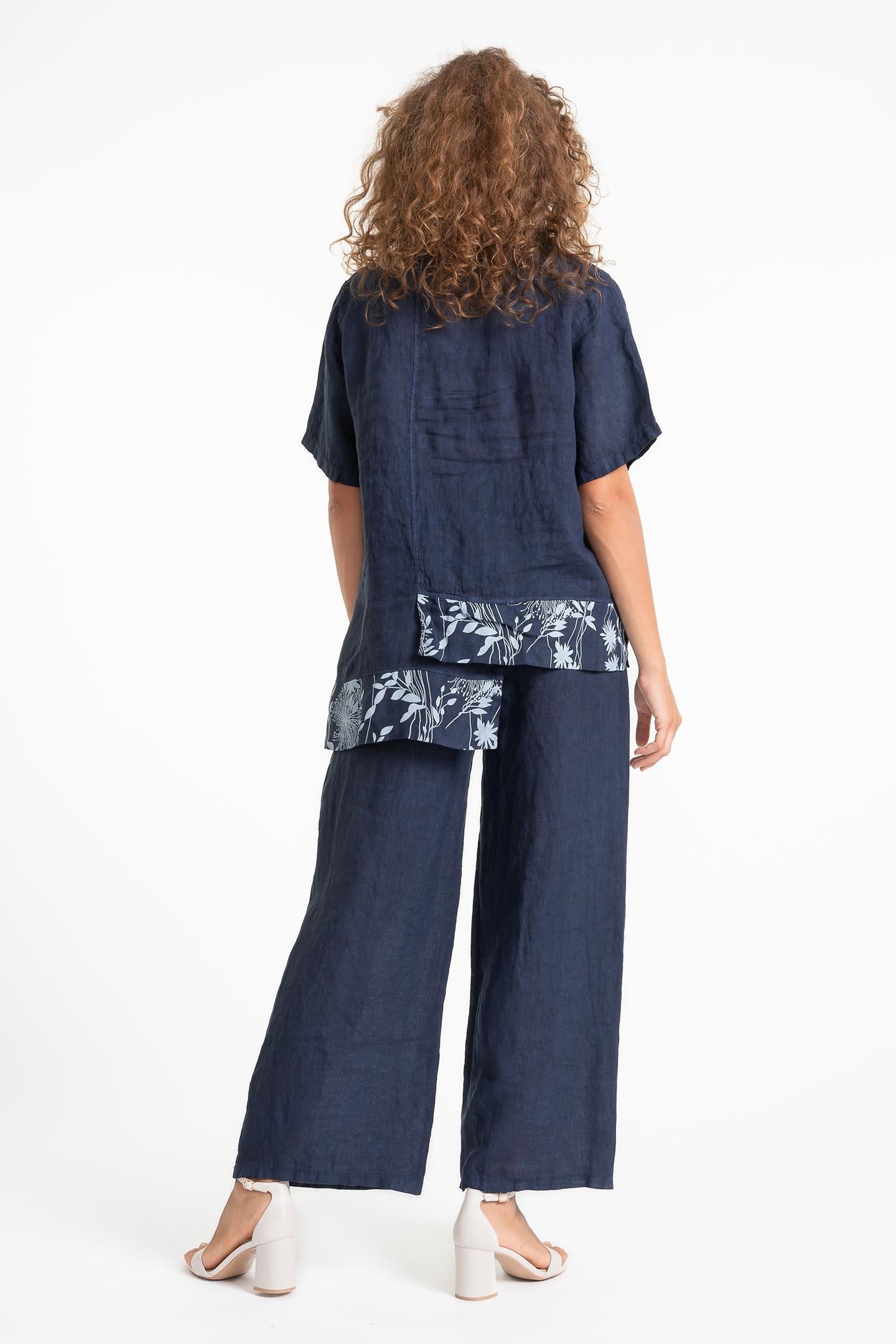 Linen Luv Spring/Summer 2025-TP1604P-17-French Linen Blouse-Blue/Stripe - The Coach Pyramids