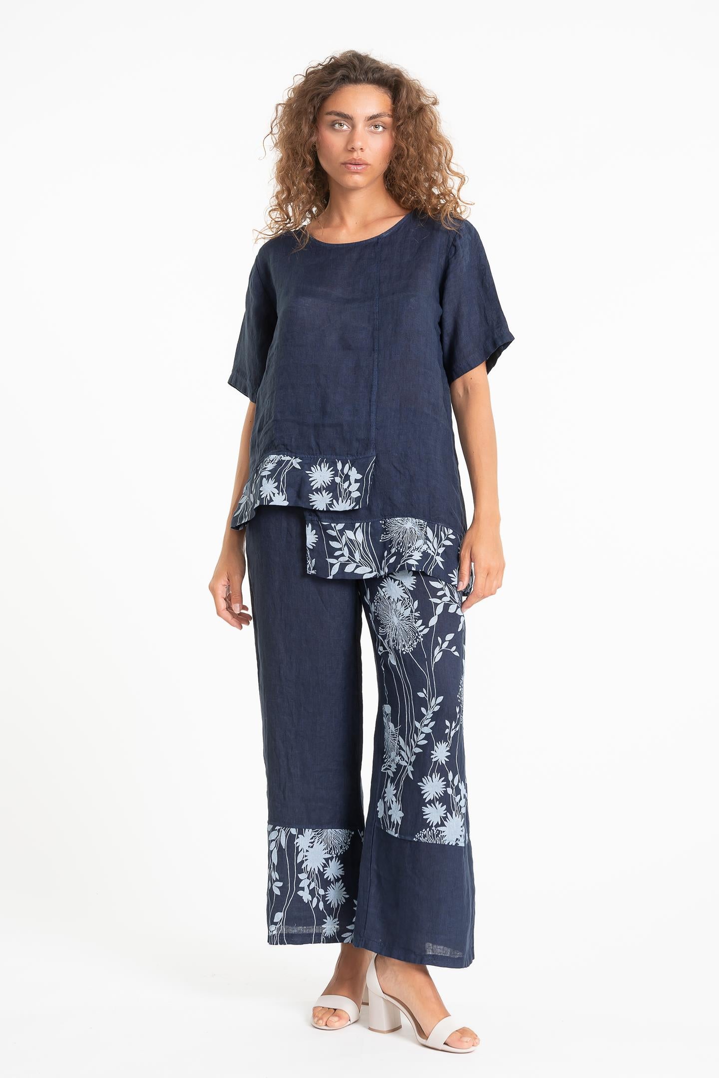 Linen Luv Spring/Summer 2025-TP1604P-17-French Linen Blouse-Blue/Stripe - The Coach Pyramids