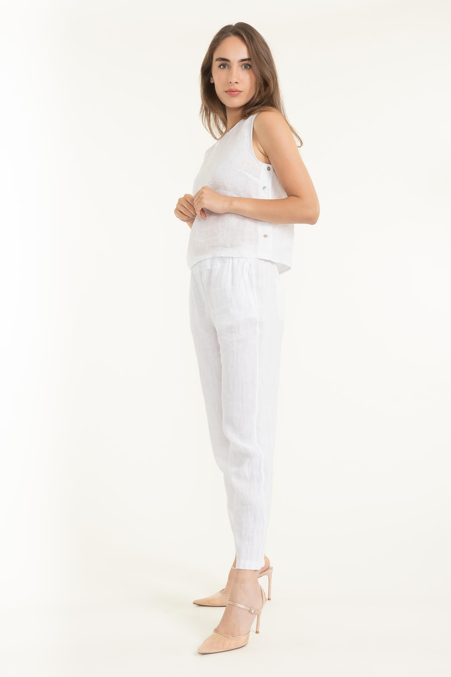 Linen Luv Spring/Summer 2025-TP1629-11-French Linen Top-Bianco - The Coach Pyramids
