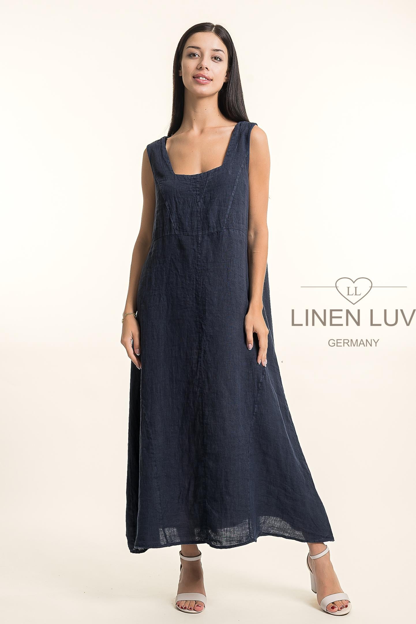 Linen Luv -TP1742-71-French Linen Dress-Navy - The Coach Pyramids