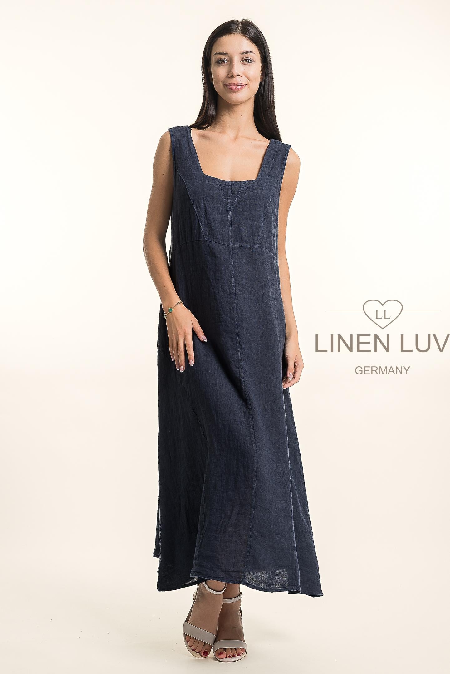 Linen Luv -TP1742-71-French Linen Dress-Navy - The Coach Pyramids