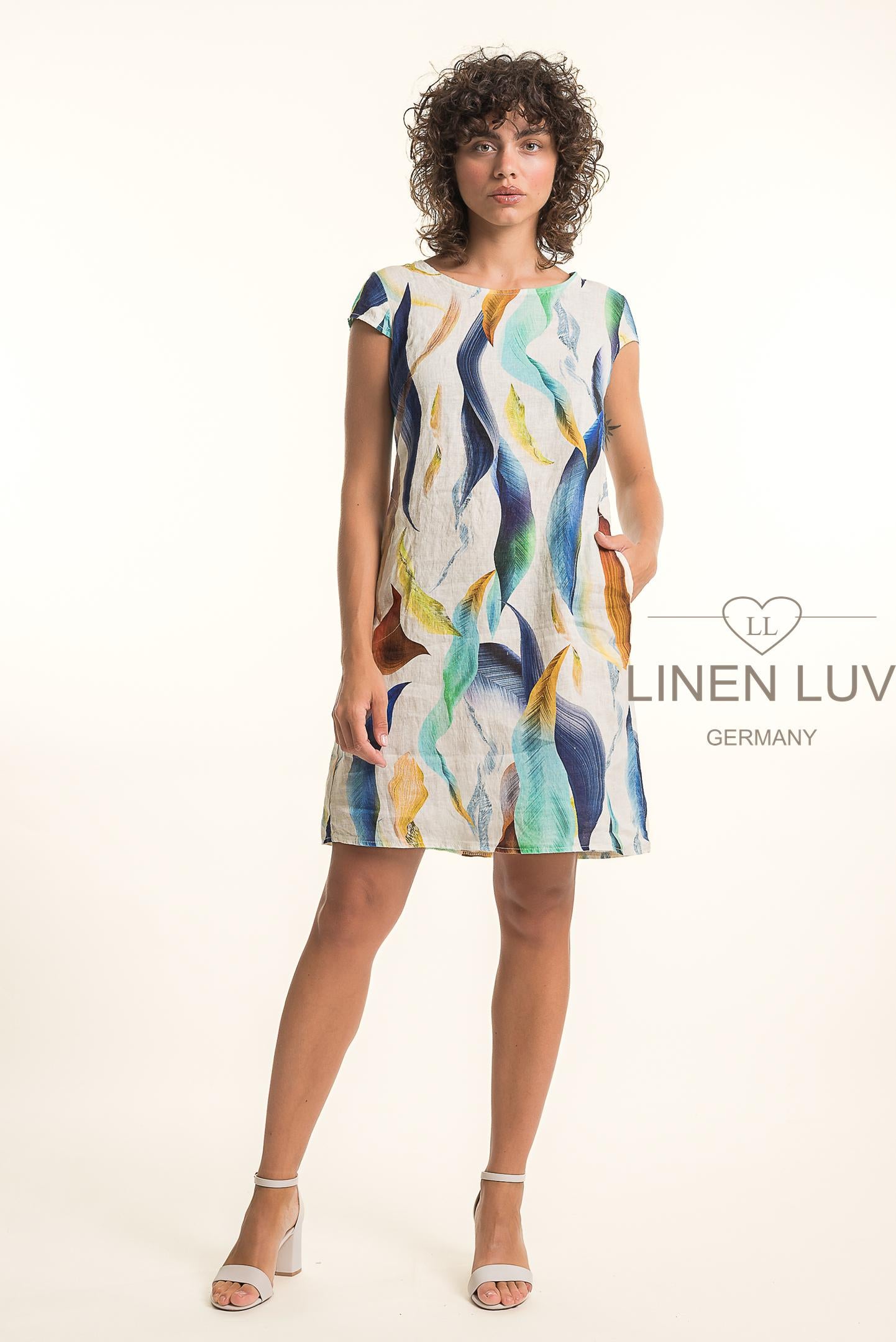 Linen Luv -TP1756P-17-French Linen Dress-Blu/S - The Coach Pyramids