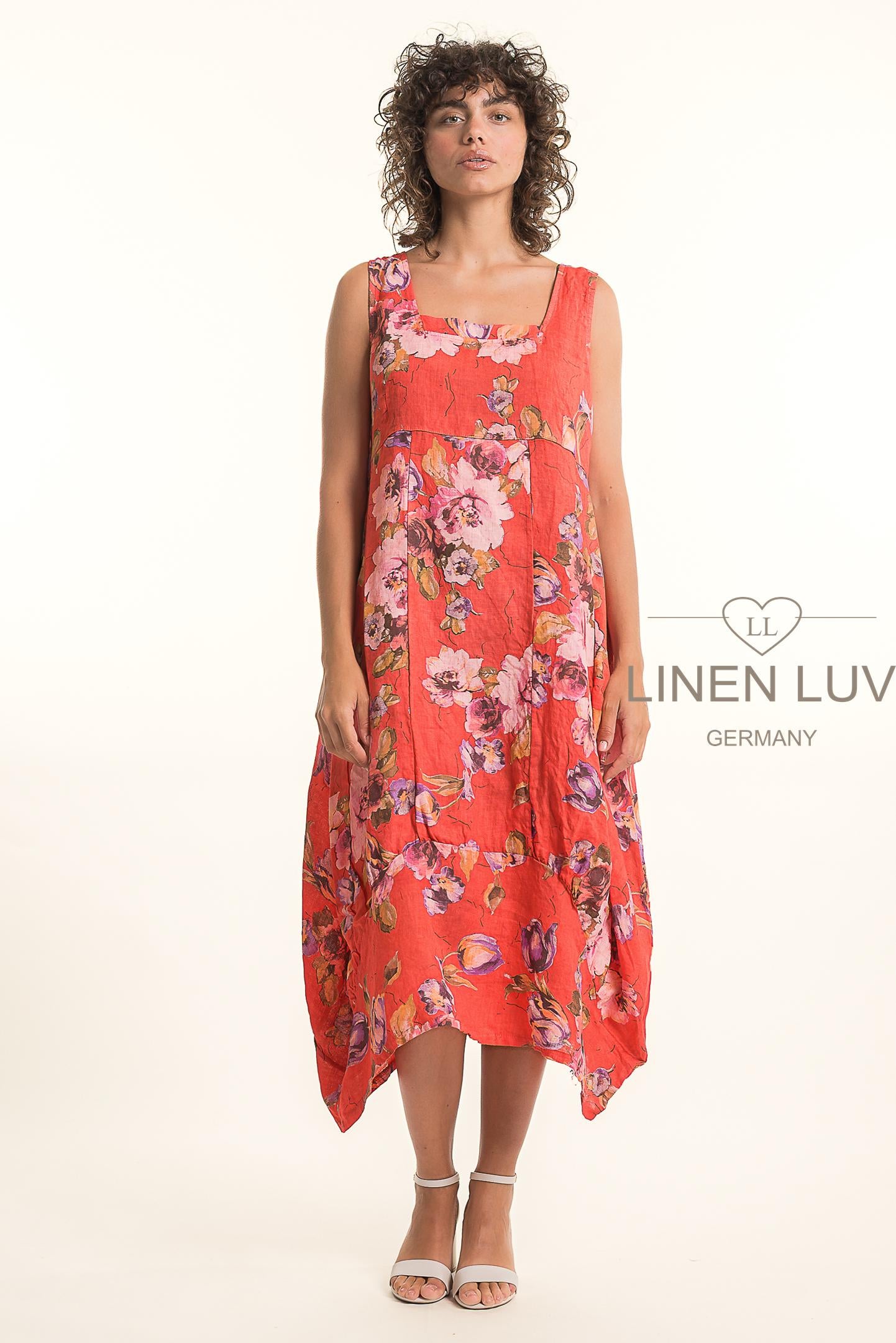 Linen Luv TP1774P-116-French Linen Dress Print-Corallo - The Coach Pyramids