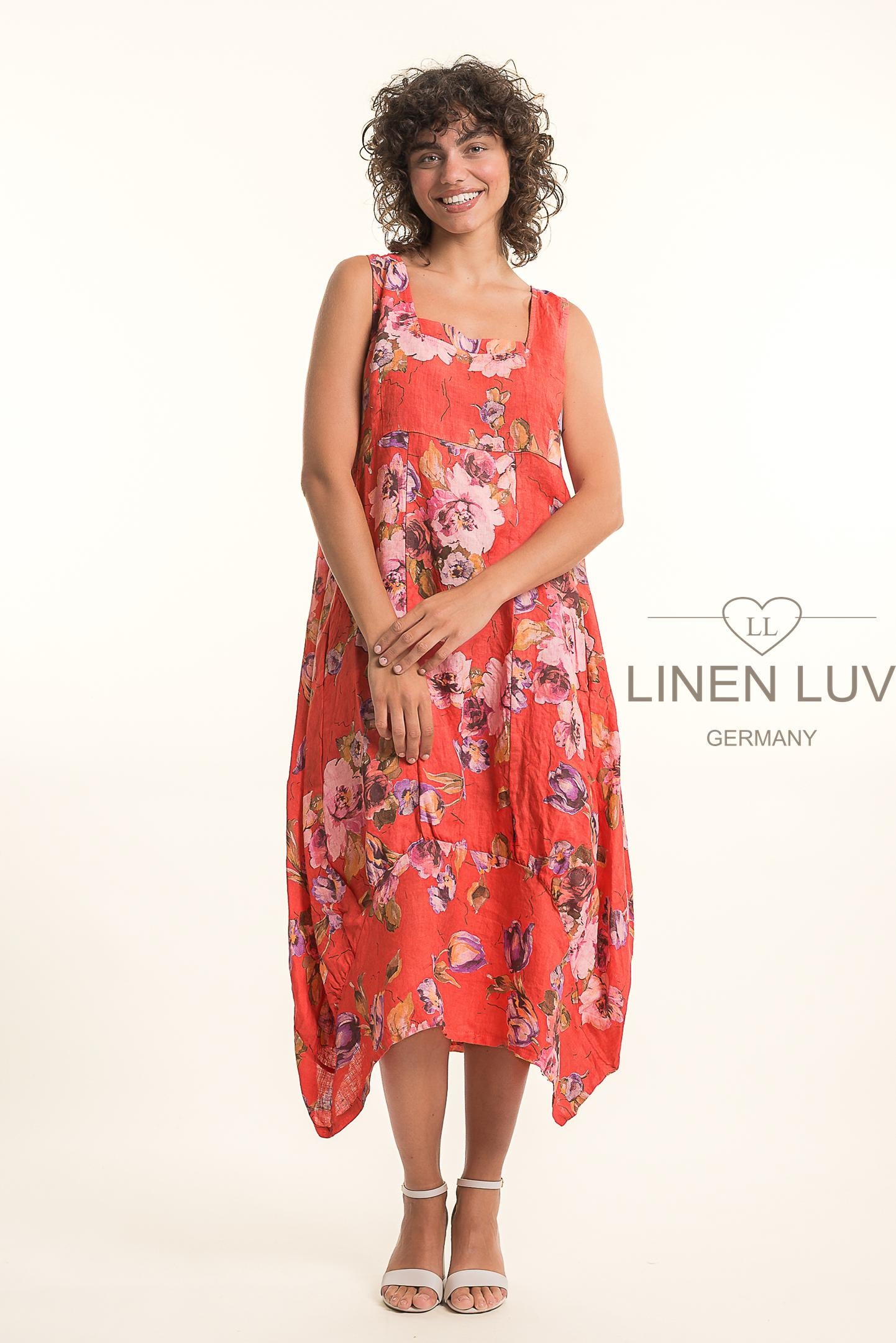 Linen Luv TP1774P-116-French Linen Dress Print-Corallo - The Coach Pyramids