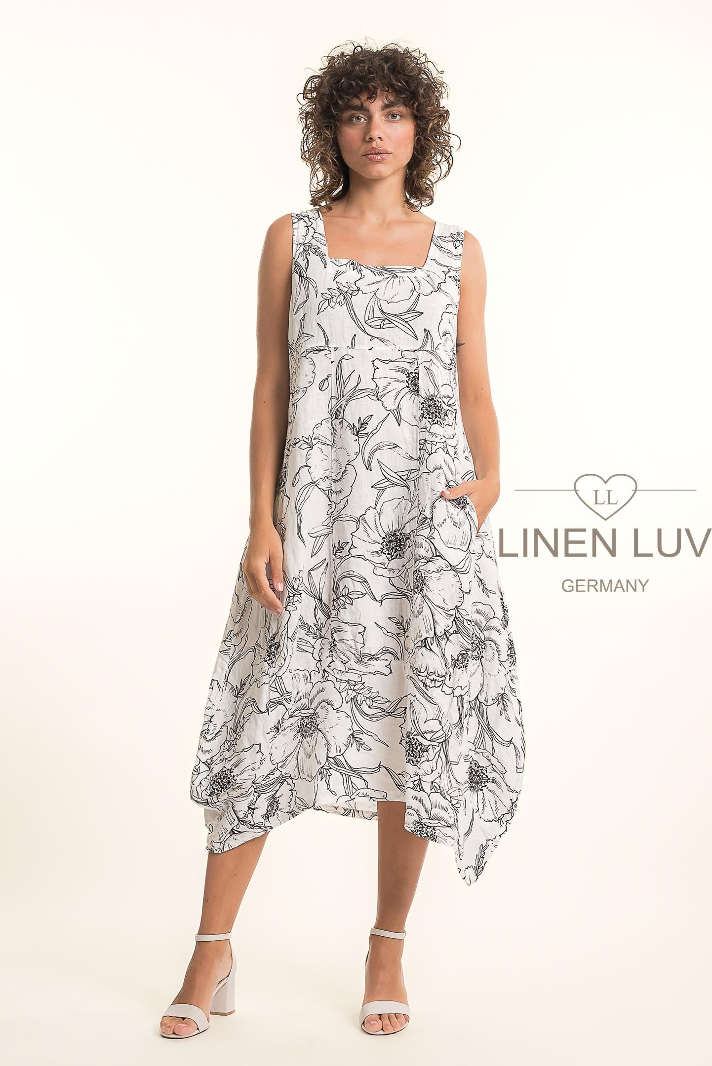 Linen Luv TP1775P-11-French Linen Dress Print-Bianco - The Coach Pyramids