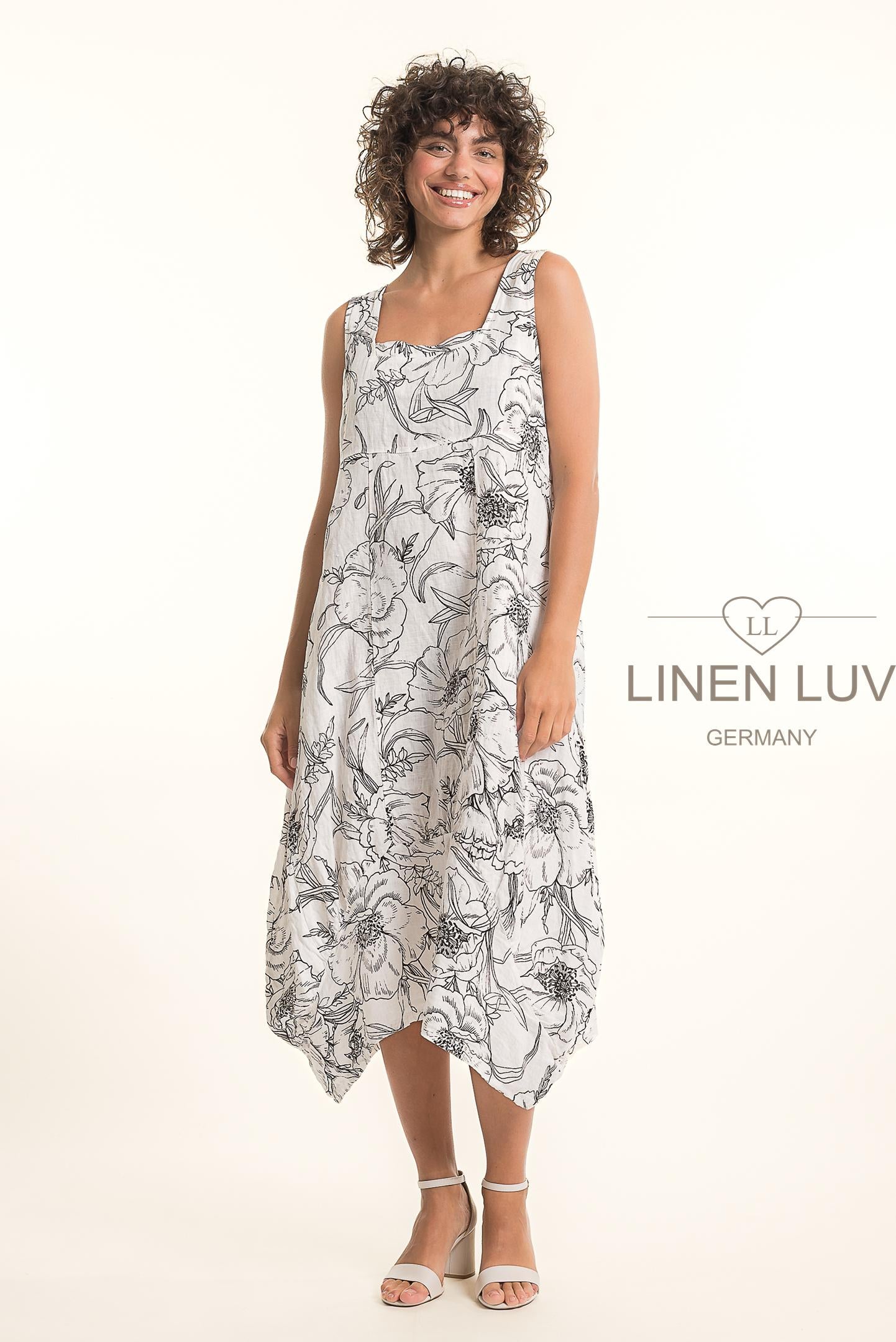 Linen Luv TP1775P-11-French Linen Dress Print-Bianco - The Coach Pyramids