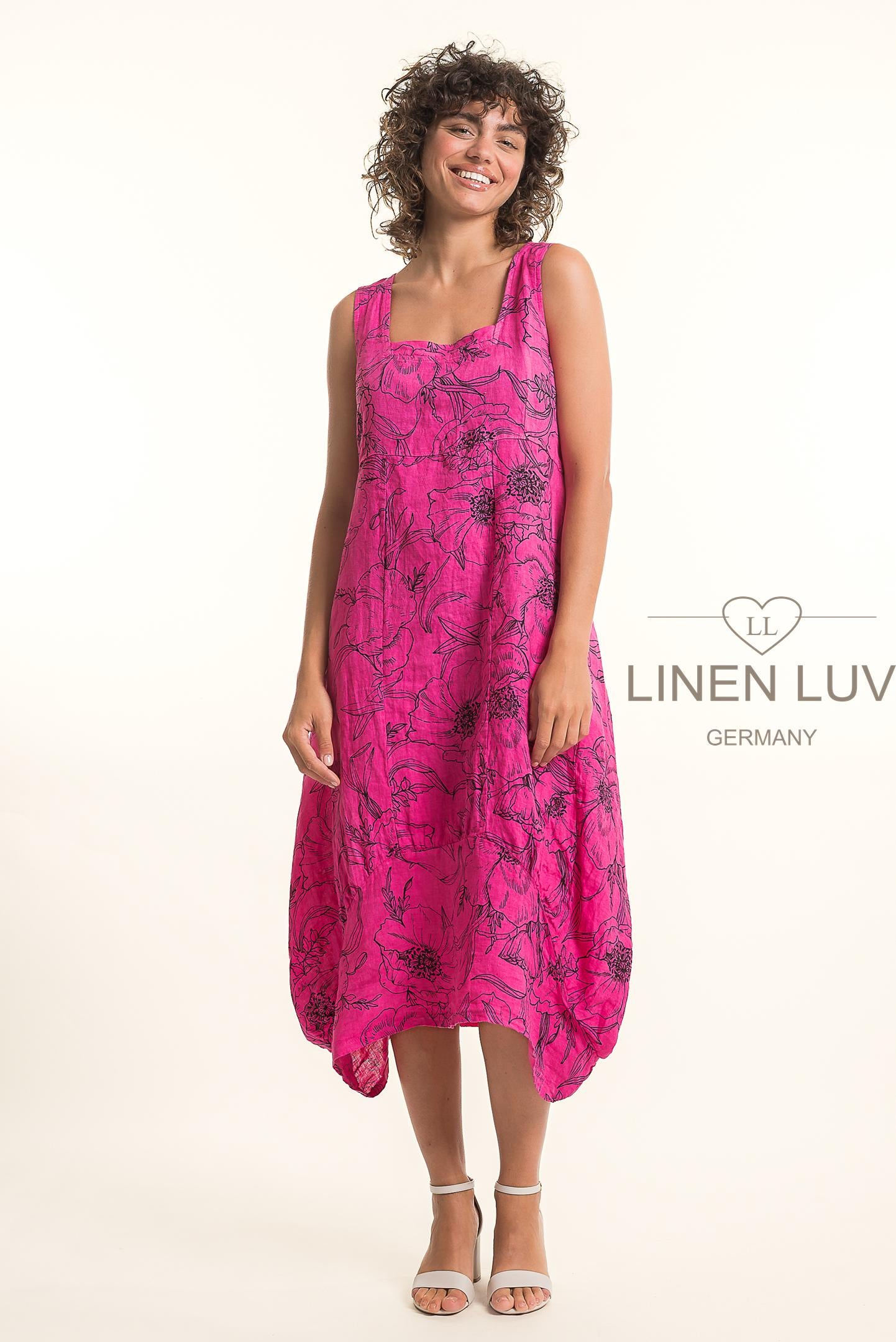 Linen Luv TP1775P-43-French Linen Dress Print-Fuxia - The Coach Pyramids