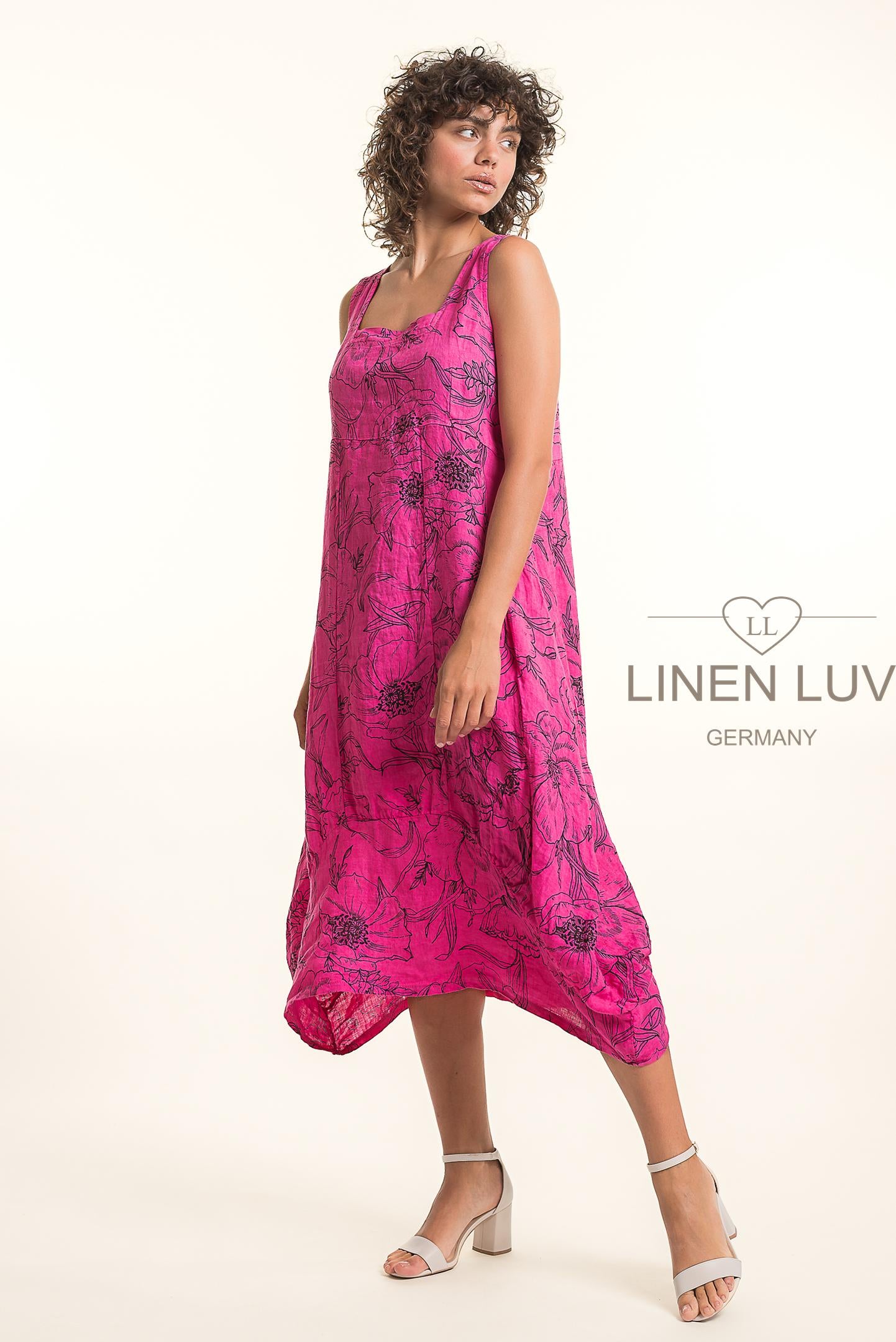 Linen Luv TP1775P-43-French Linen Dress Print-Fuxia - The Coach Pyramids