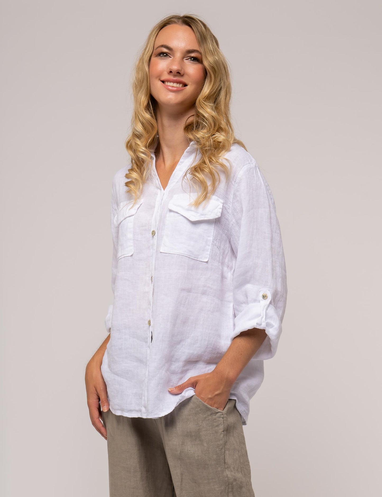 Linen Luv Spring/Summer 2025-TP966-11-French Linen Shirt-Bianco - The Coach Pyramids