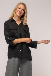Linen Luv Spring/Summer 2025-TP966-74-French Linen Dress-Nero - The Coach Pyramids