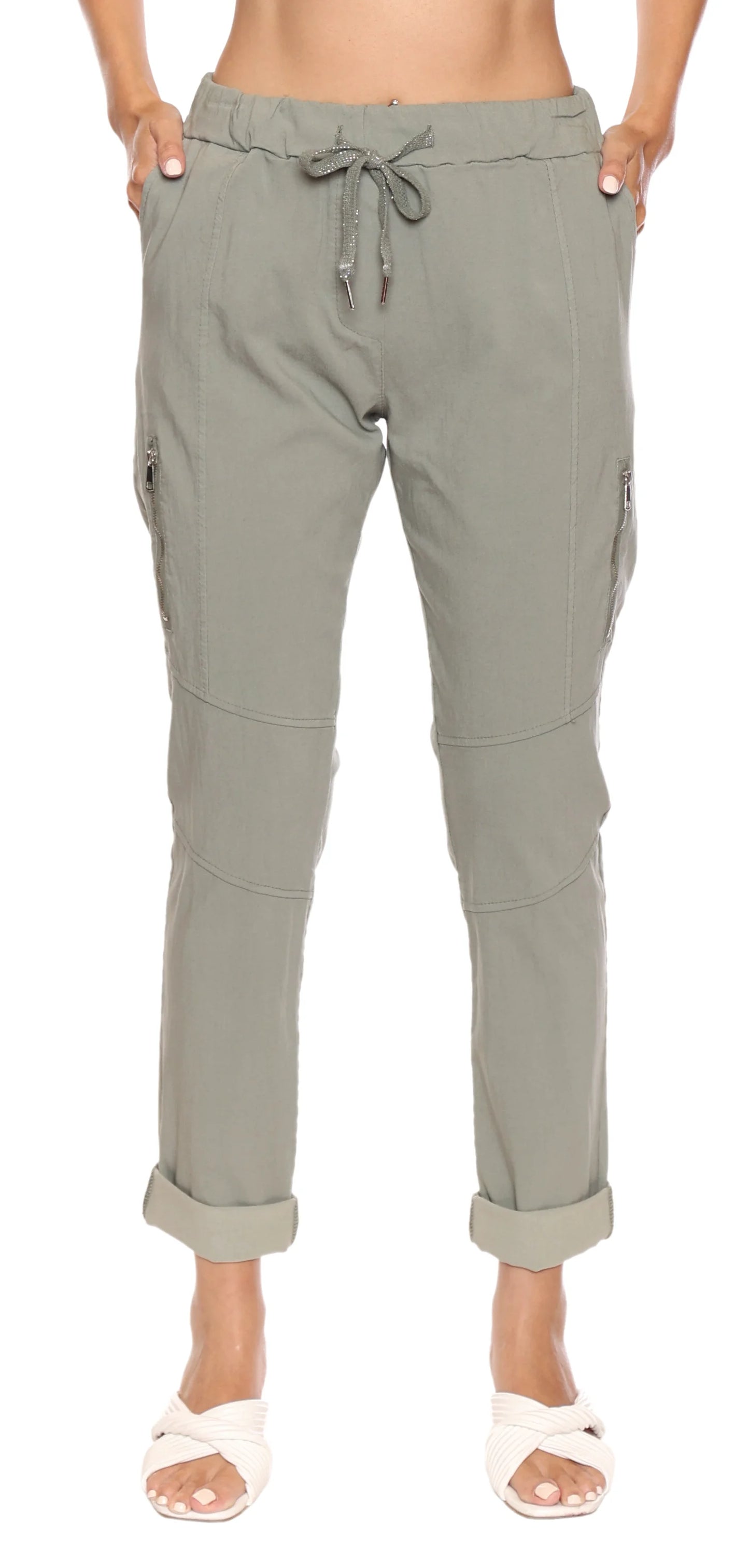 Sorella Viscose Pants W/Zipper Detail-Slate Blue L5358 - The Coach Pyramids