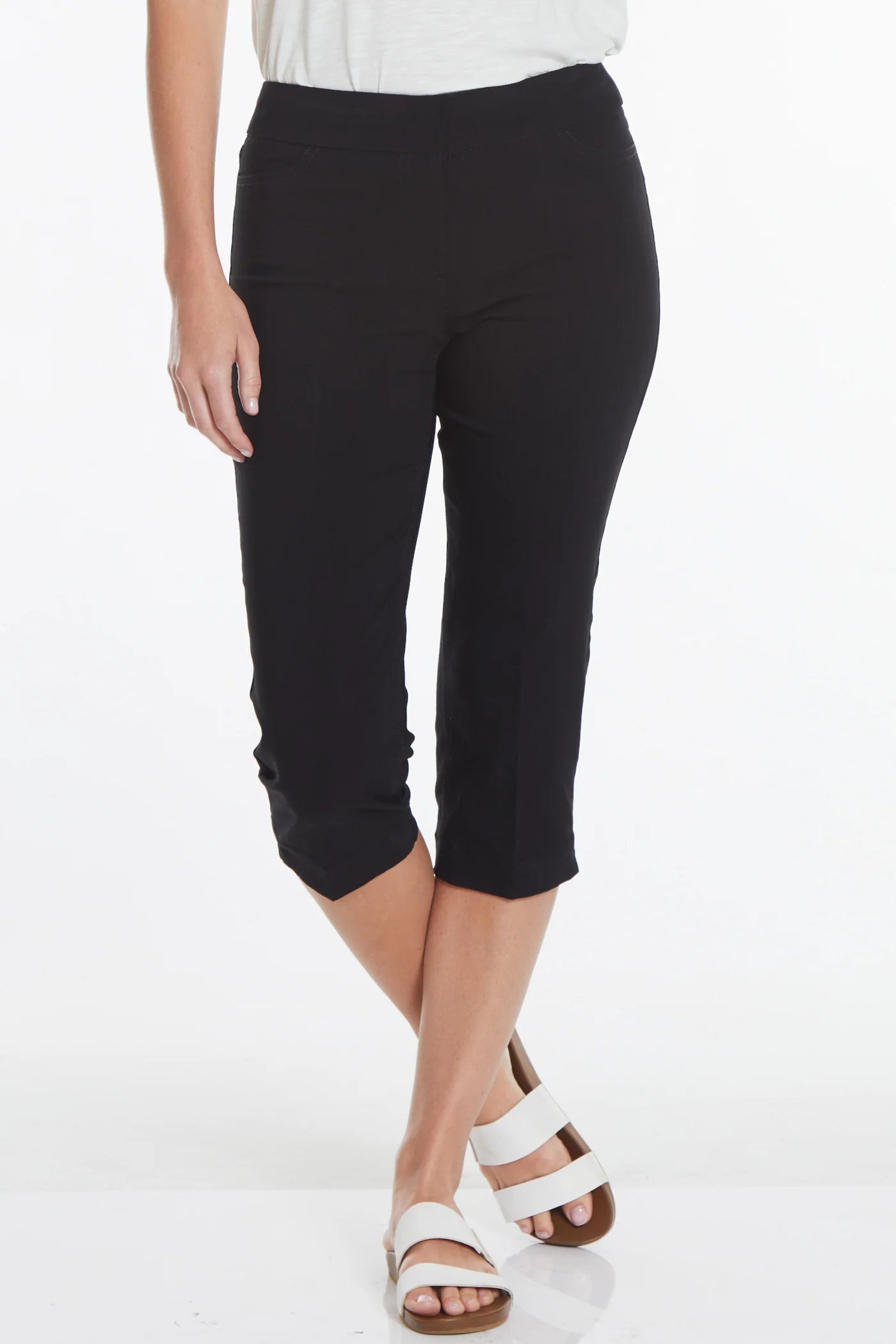 Habitat Multiples-Spring/Summer 2025-M2603P-Solid Capri Faux/W Front Pockets-Black - The Coach Pyramids