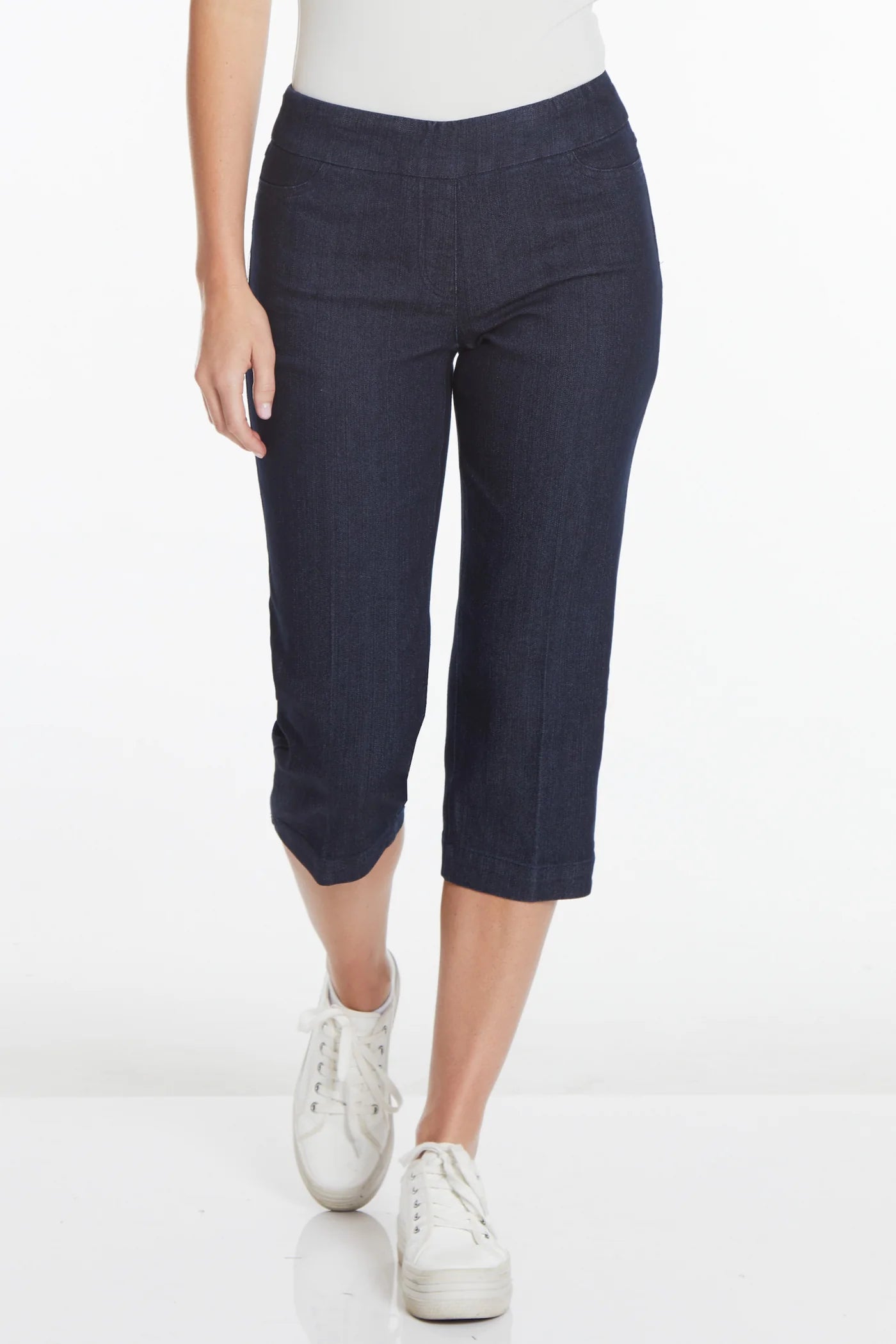 Habitat Multiples-Spring/Summer 2025-M2603P-Solid Capri Faux/W Front Pockets-Denim - The Coach Pyramids