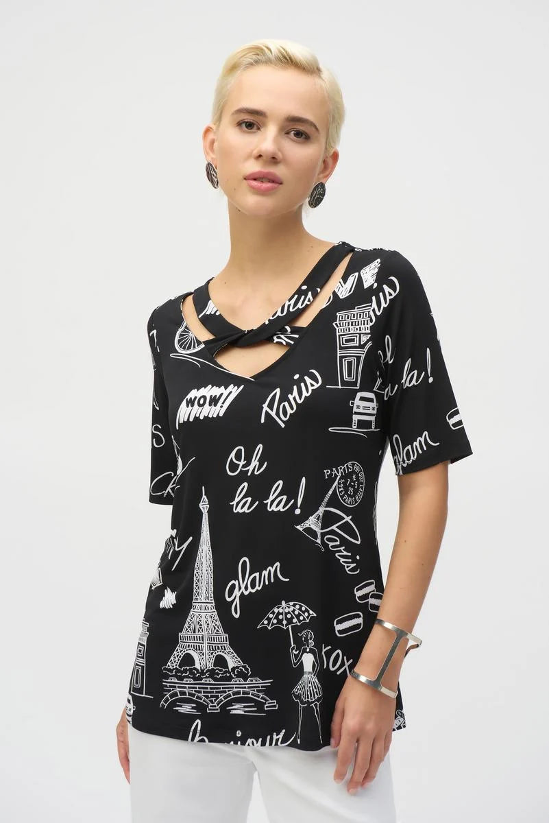 Joseph Ribkoff Summer 2025-252074-110-Tunic-Black/Vanilla - The Coach Pyramids