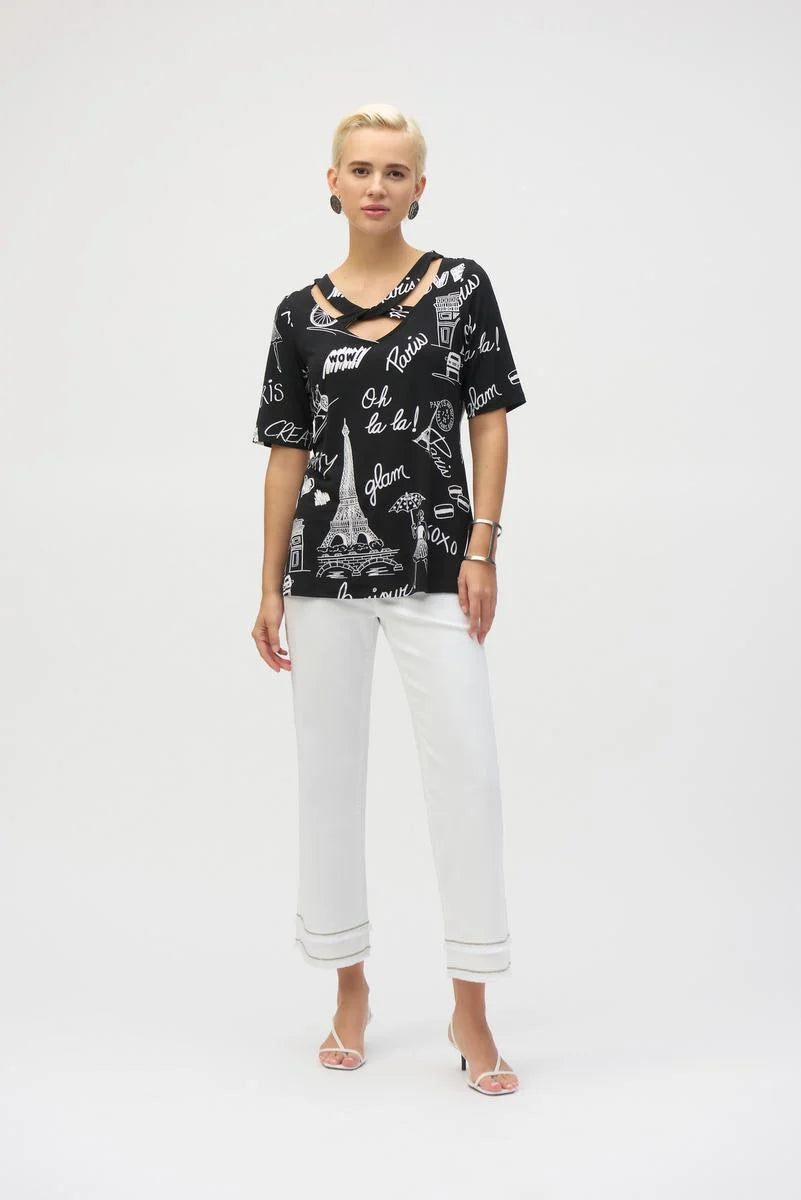 Joseph Ribkoff Summer 2025-252074-110-Tunic-Black/Vanilla - The Coach Pyramids