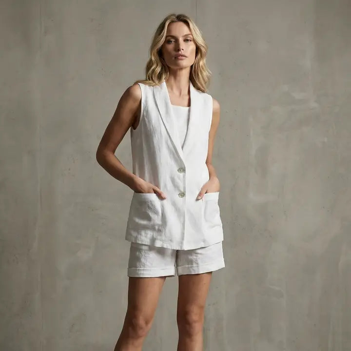 Linen Luv-TP1737-11-French Linen Vest-Bianco - The Coach Pyramids