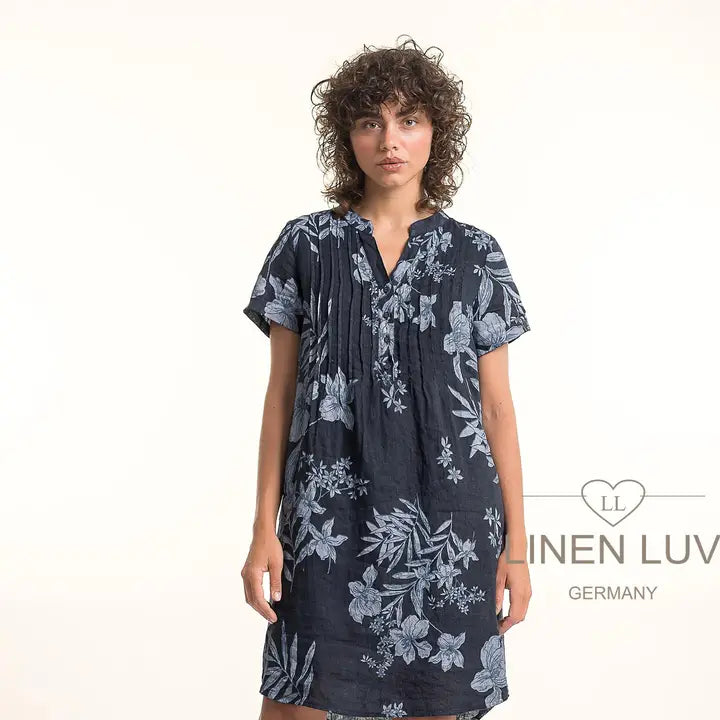 Linen Luv-TP1727P-71-French Linen Dress Print-Navy - The Coach Pyramids