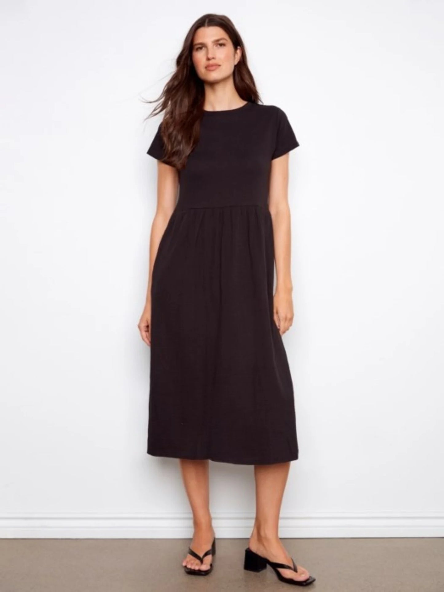 Charlie B-C3232-001-S/S Crew Neck Long Dress-Black - The Coach Pyramids