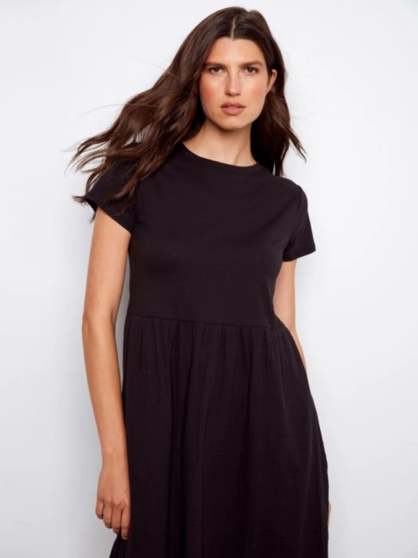 Charlie B-C3232-001-S/S Crew Neck Long Dress-Black - The Coach Pyramids