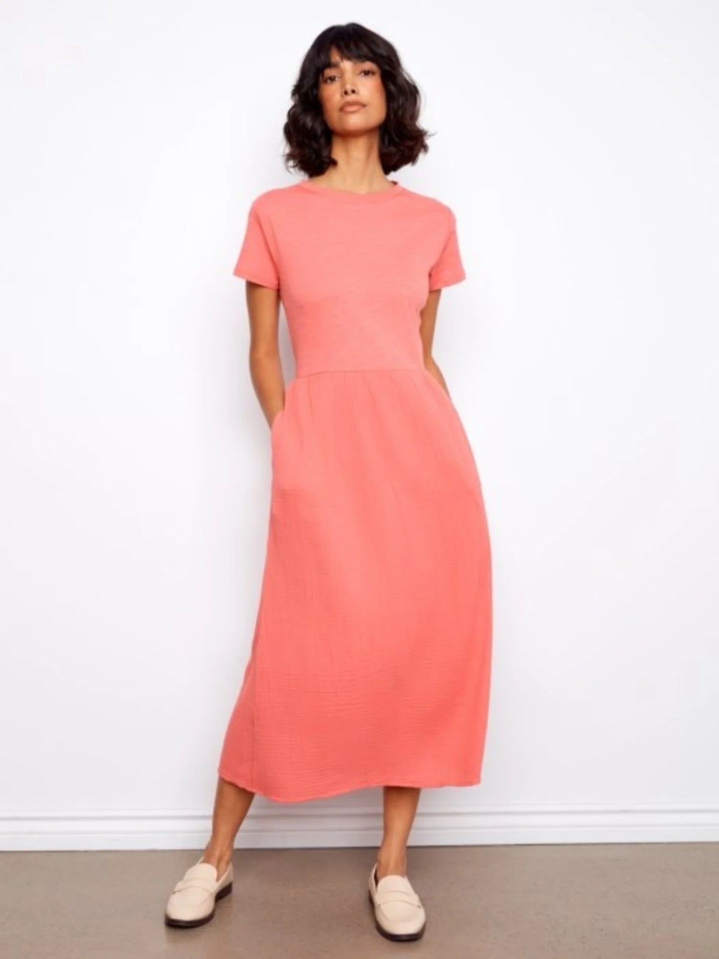 Charlie B-C3232-298-S/S Crew Neck Long Dress-Sorbet - The Coach Pyramids