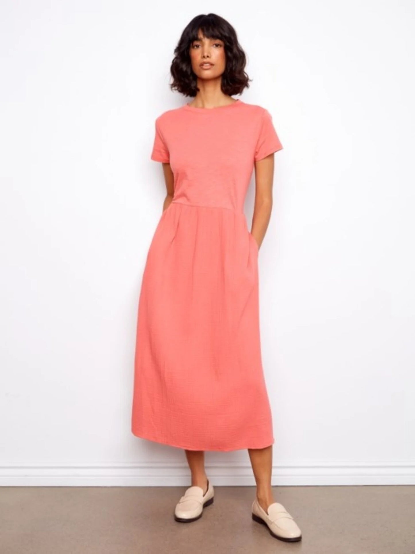 Charlie B-C3232-298-S/S Crew Neck Long Dress-Sorbet - The Coach Pyramids