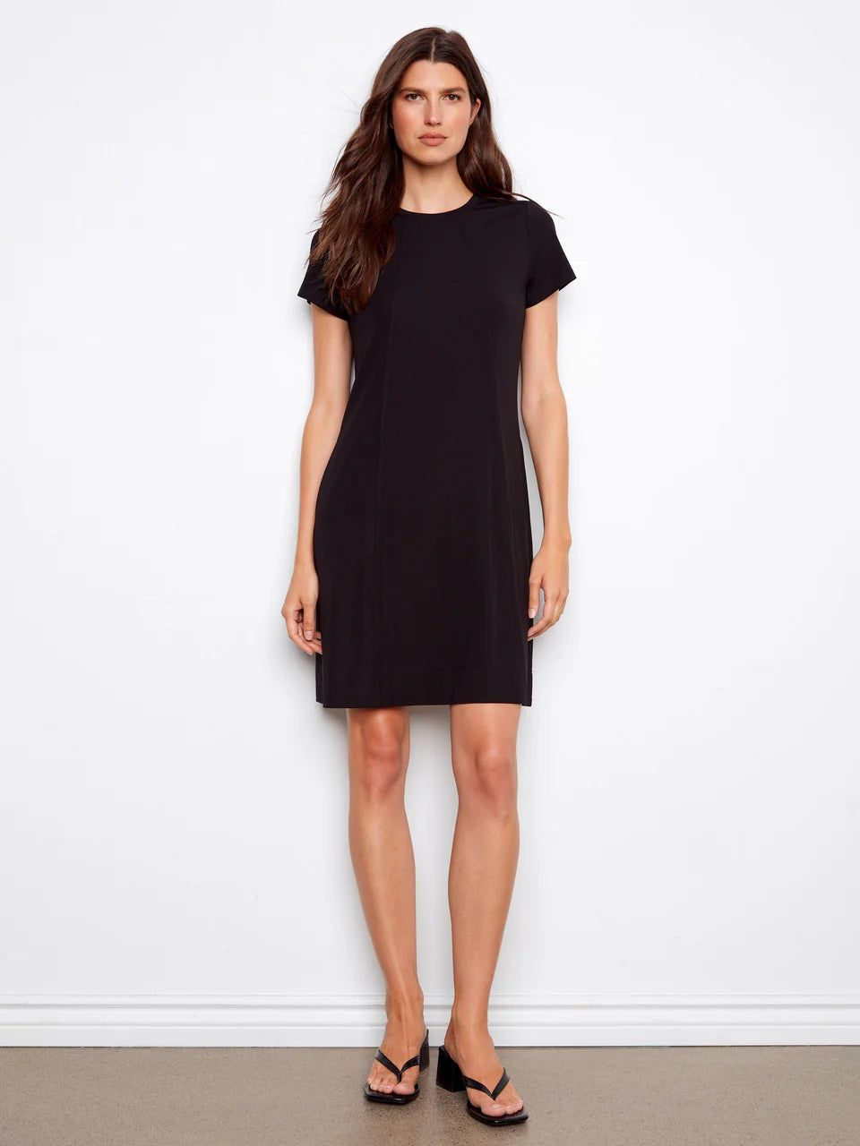 Charlie B-C3228-001-Interlock Knit Knee Length Dress-Black - The Coach Pyramids