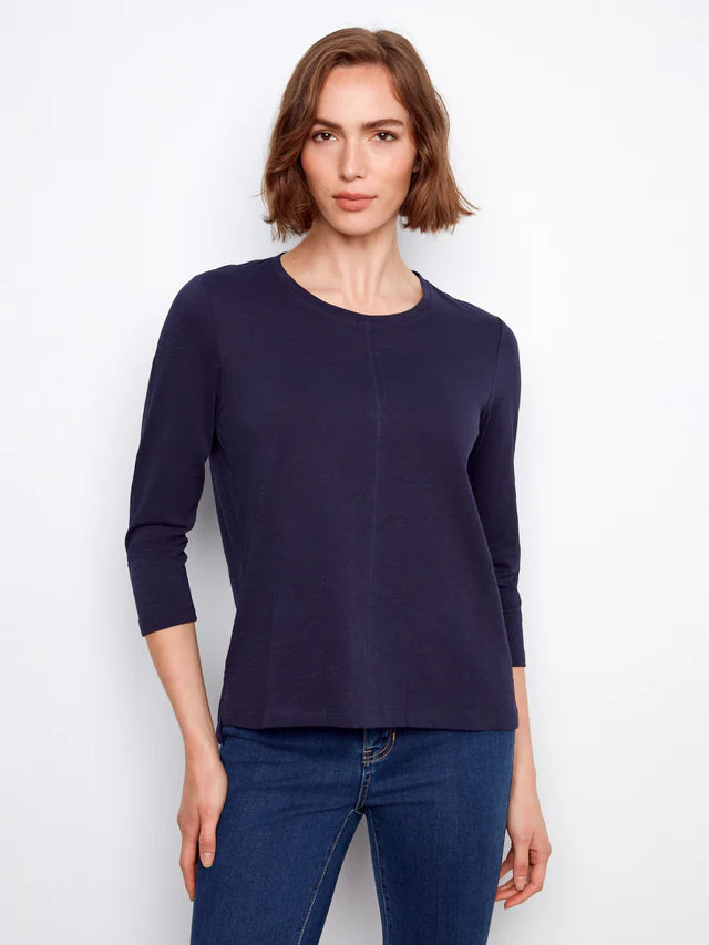 Charlie B-C1293TPK-117-3/4 Sleeve Organic Cotton Jersey Top-Navy - The Coach Pyramids
