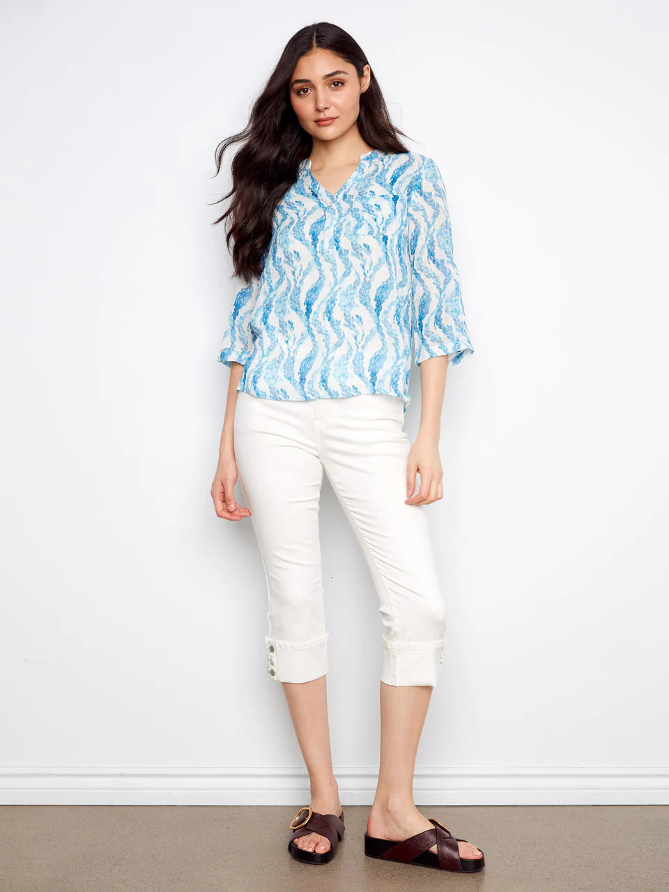 Charlie B-C4188DR-P104-Printed Roll Up Sleeve Cotton Gauze-Tide Vine (Copy) - The Coach Pyramids