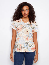 Charlie B-C1231ZPK-P254-Printed V Neck S/S T-Shirt-Aurelia - The Coach Pyramids