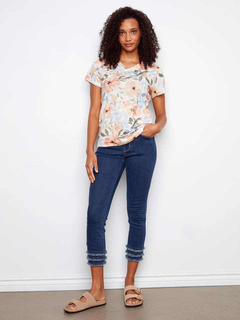 Charlie B-C1231ZPK-P254-Printed V Neck S/S T-Shirt-Aurelia - The Coach Pyramids