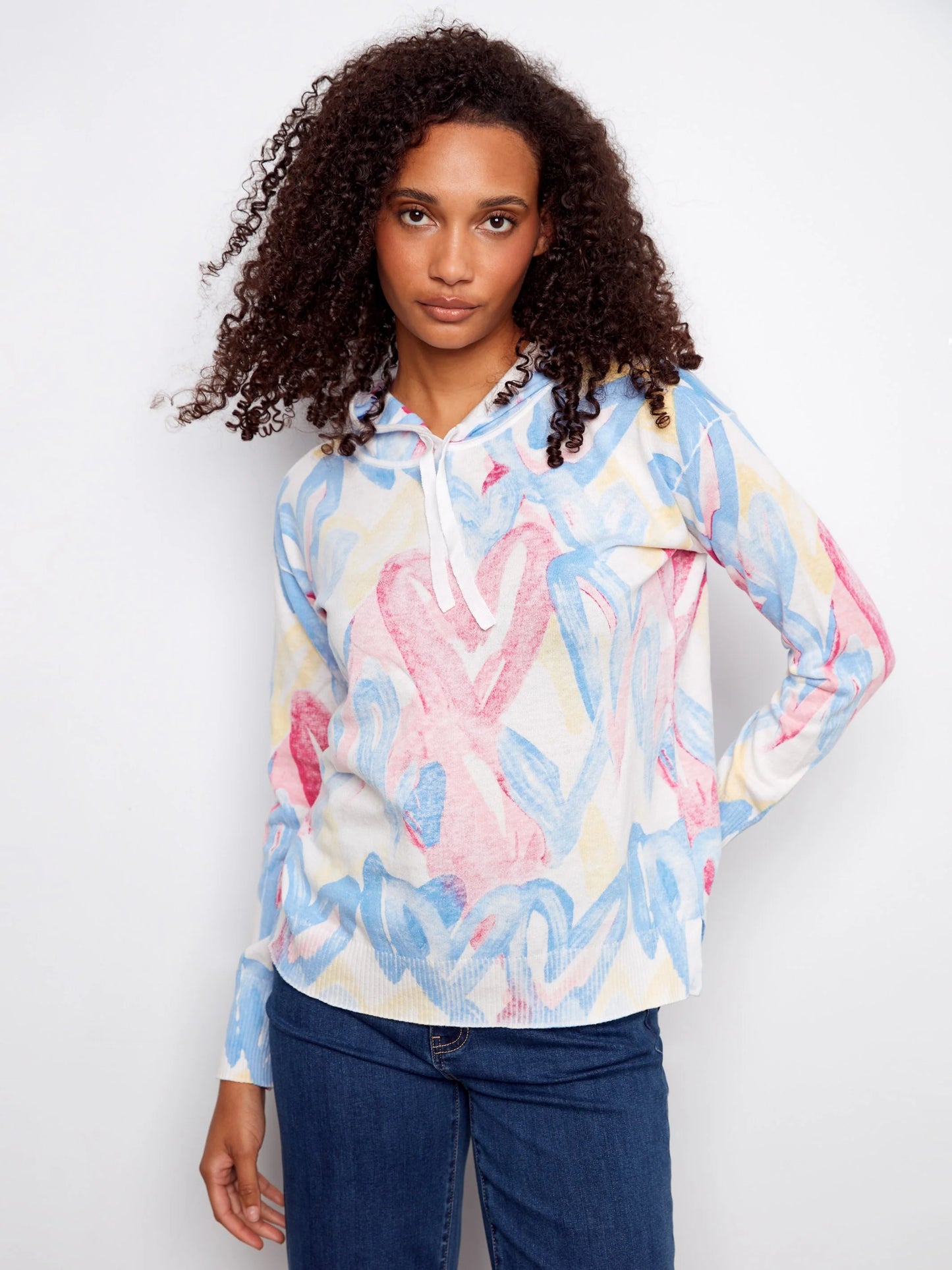 Charlie B-C2616RR-P073-Reverse Print Long Sleeve Hoodie Sweater-Rainbow - The Coach Pyramids