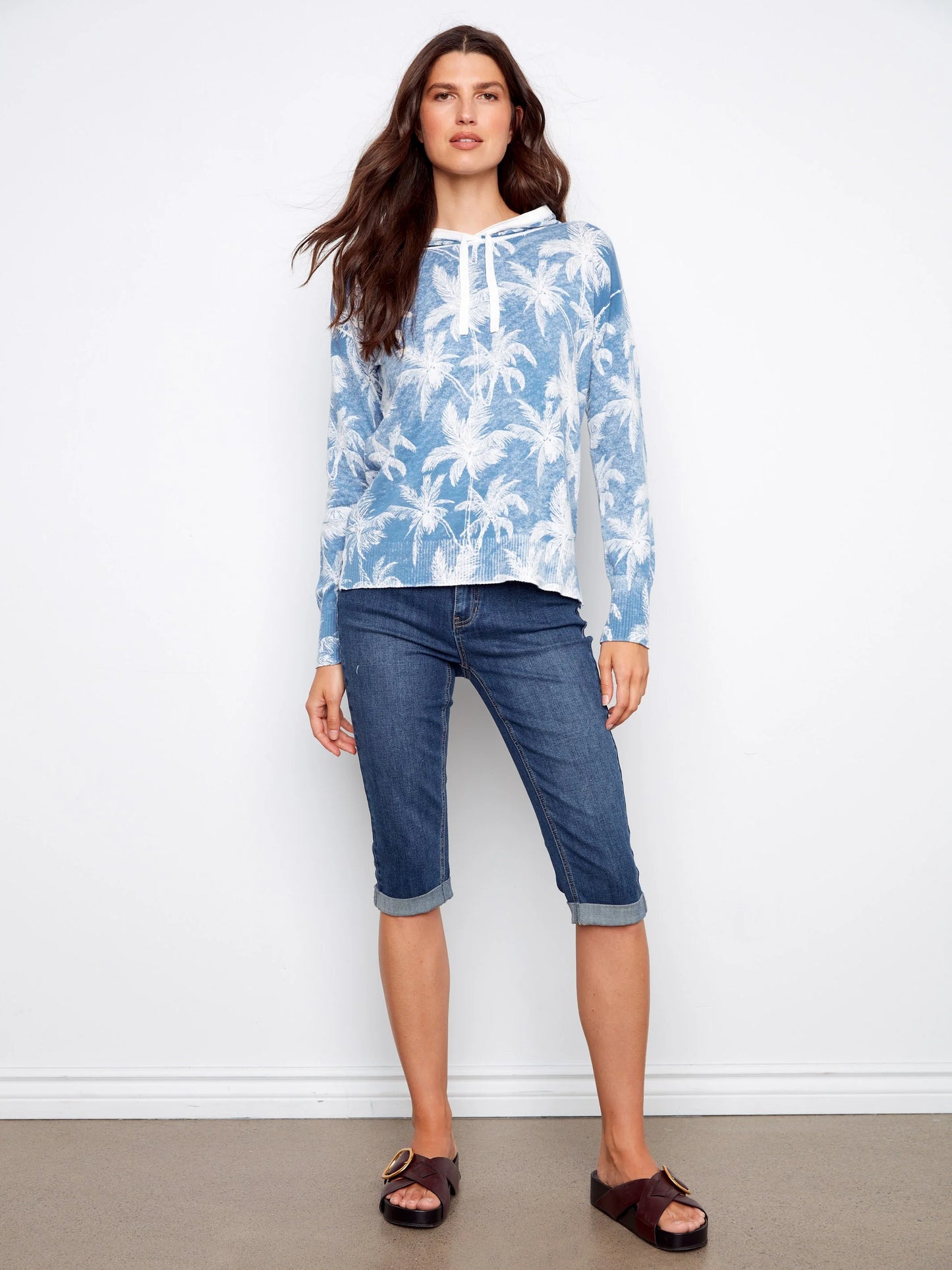 Charlie B-C2616RR-P039-Reverse Print Long Sleeve Hoodie Sweater-Tropic - The Coach Pyramids