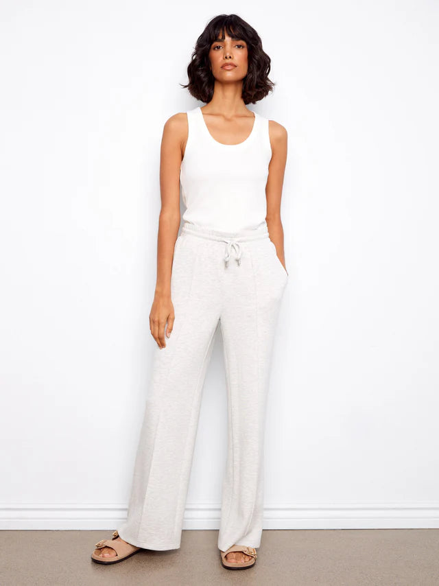 Charlie B-C5473-909-Soft Scuba Wide Leg Jogger Pants-LT Grey - The Coach Pyramids