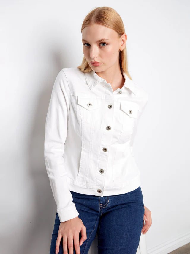 Charlie B-C6302TT-002-Ring Spun Denim Jacket-White - The Coach Pyramids