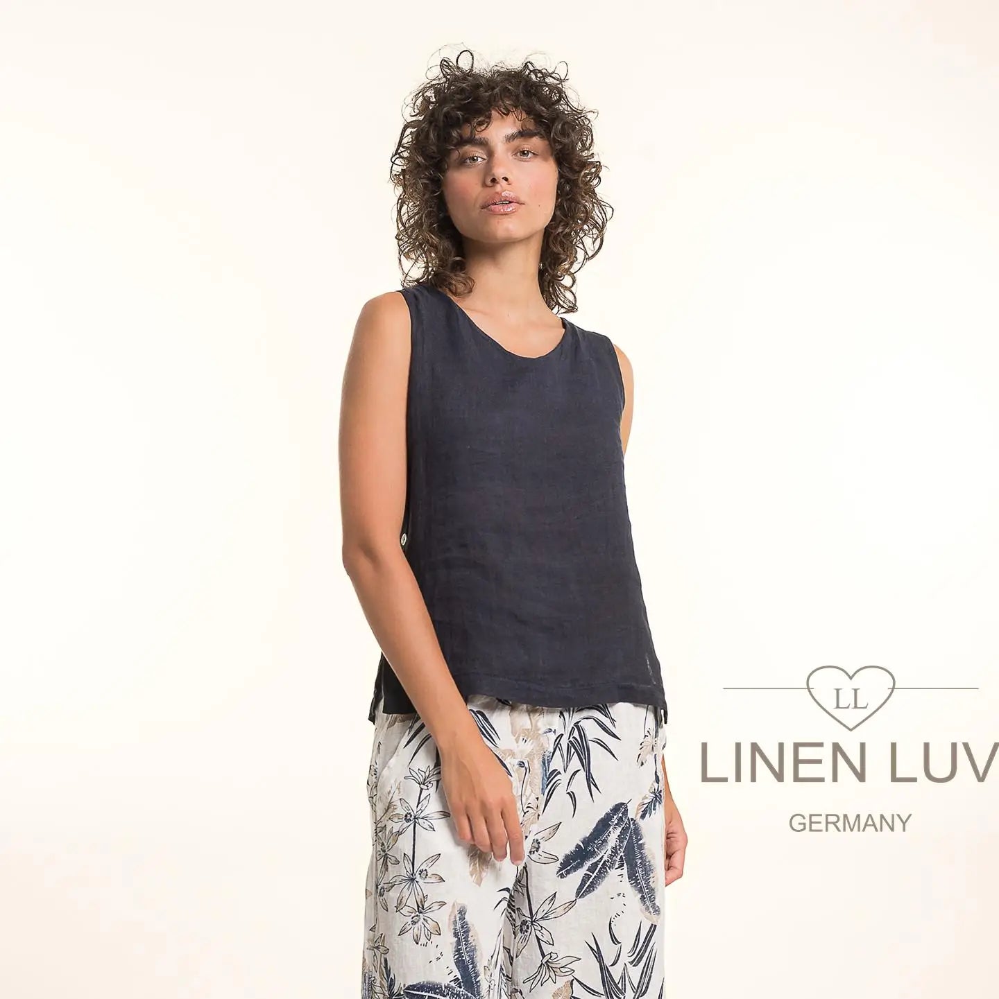 Linen Luv-TP1671-17-French Linen Top-Blu/S - The Coach Pyramids