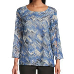 Multiples-Spring/Summer 2025-M15205TM-3/4 Sleeve Print Lace Knit Top-Multi
