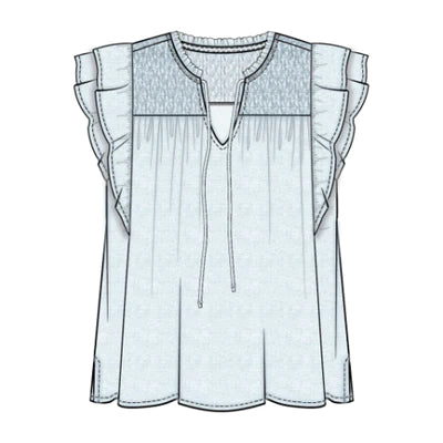 Tribal  Spring/Summer 2024-5440O-4954-Blouse W/Rushing And Cord-Blue White - The Coach Pyramids