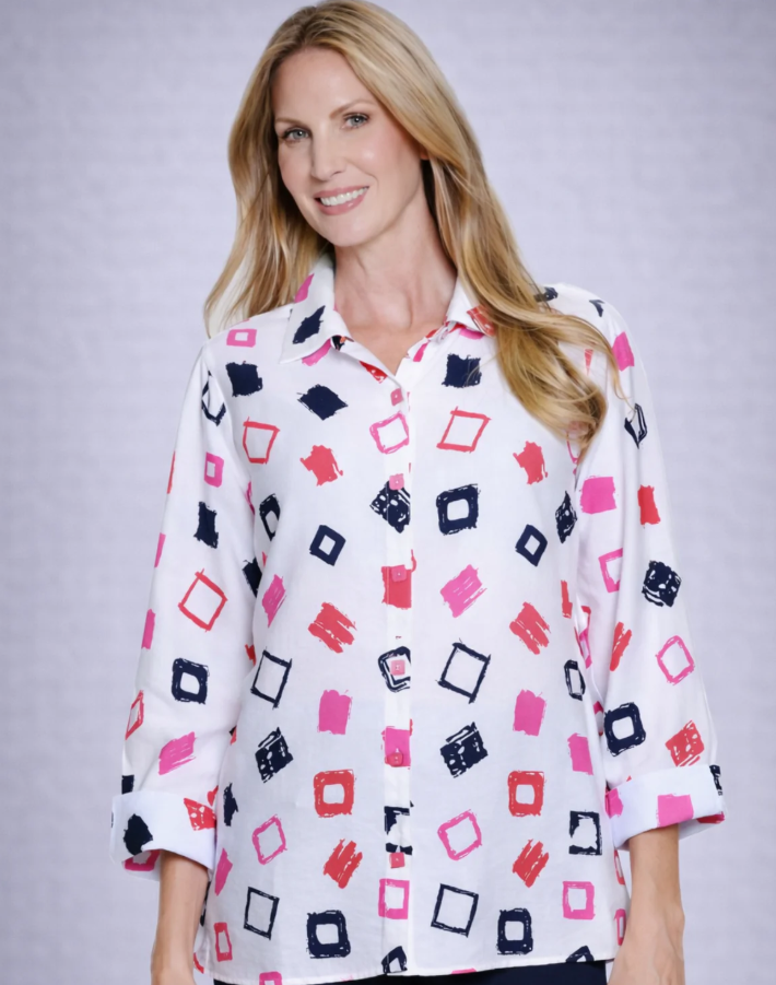 Multiples-M16606BM-Turn Up Cuff Print Shirt-Multi - The Coach Pyramids