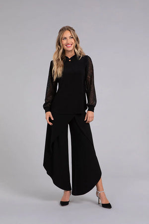 Sympli Fall 2023-3245-3-Mixed Lace Neck Top -Black - The Coach Pyramids