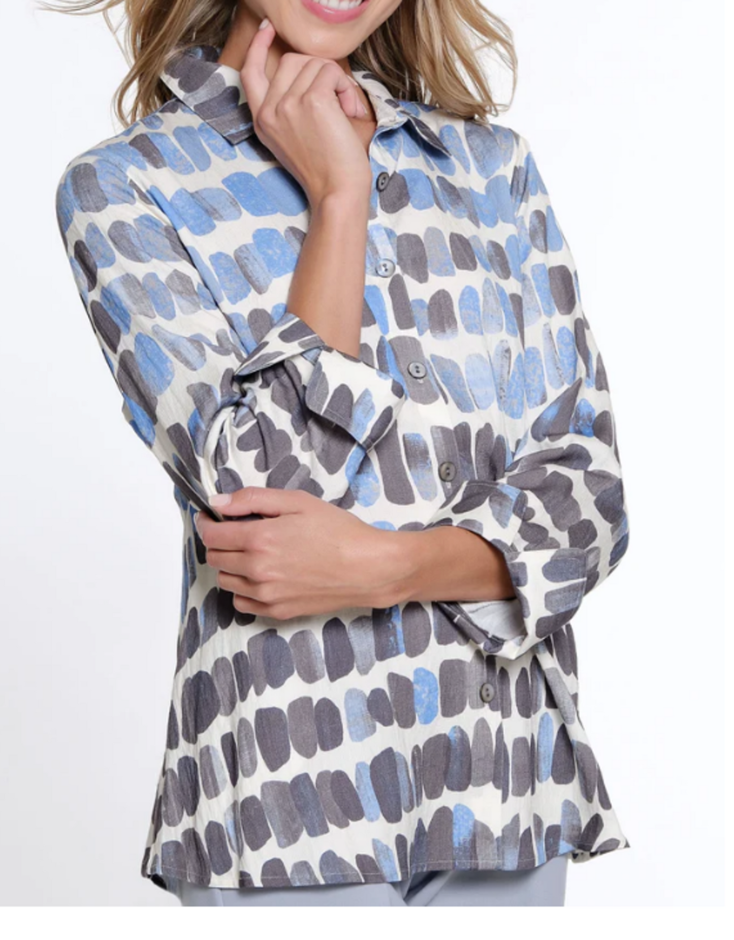 Multiples-Spring/Summer 2025-M15212BM-Turn Up Cuff 3/4 Sleeve Print Shirt-Multi - The Coach Pyramids